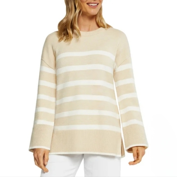 New! Matty M Tunic Sweater Women's Small Cream Beige Striped Knit Oversized - Picture 1 of 16